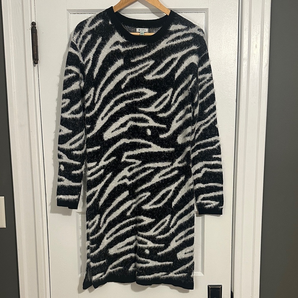 Susina Black and White Zebra Print, Soft, Long Sleeve Sweater Dress